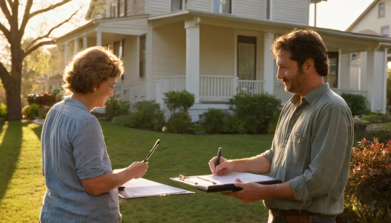 A homeowner reviewing a written tree removal estimate with a local provider