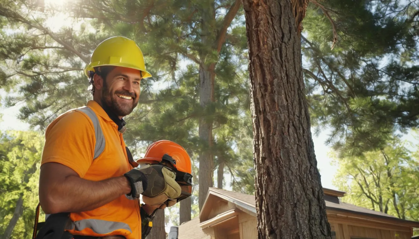 A tree removal provider working on a large tree beside a home in Ogden